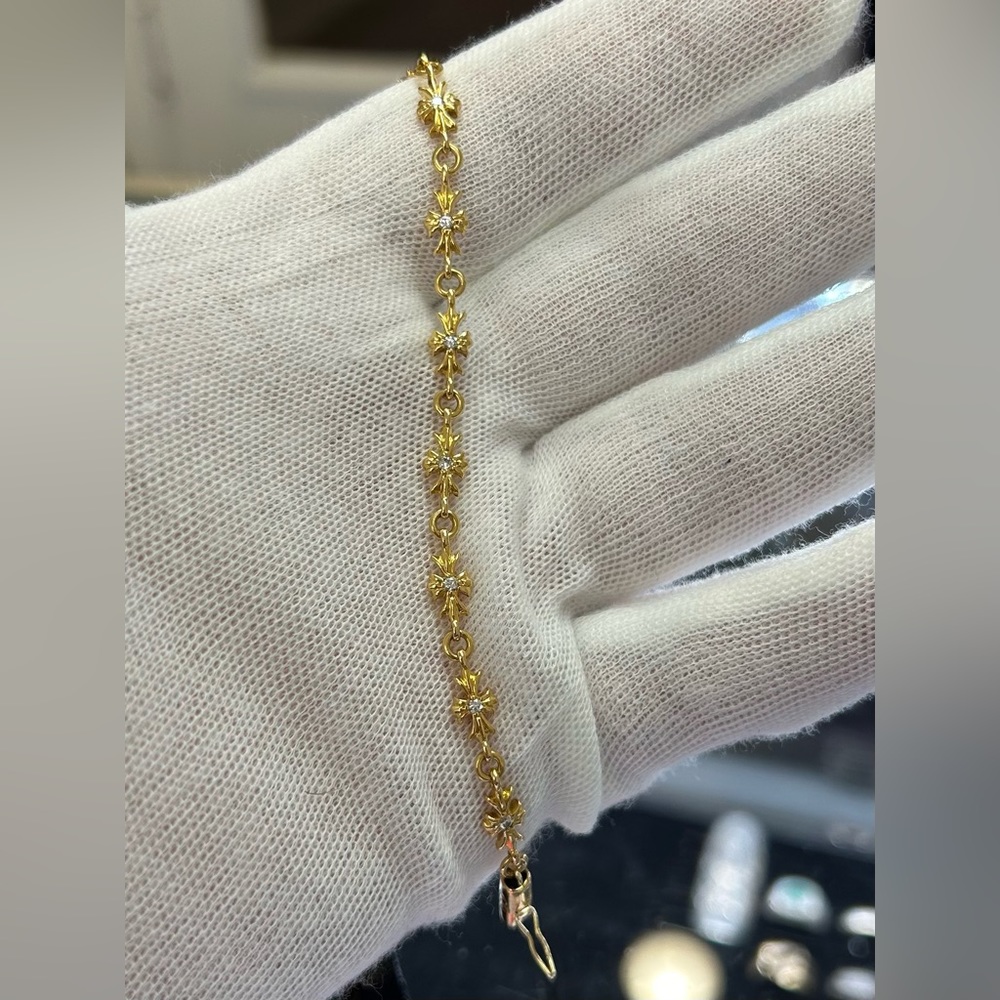 22kt Yellow Gold Chrome Hearts VVS Diamond “Tiny E” Bracelet
